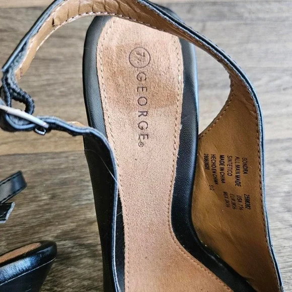 Classic Black Peep Toe Slingback Heels – George Kitten Heel - Picture 3 of 8